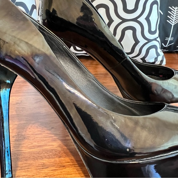 Brian Atwood Bambola Platform Patent Oil Slick Stiletto Peep Toe Sexy 7.5 Pump - Picture 4 of 7
